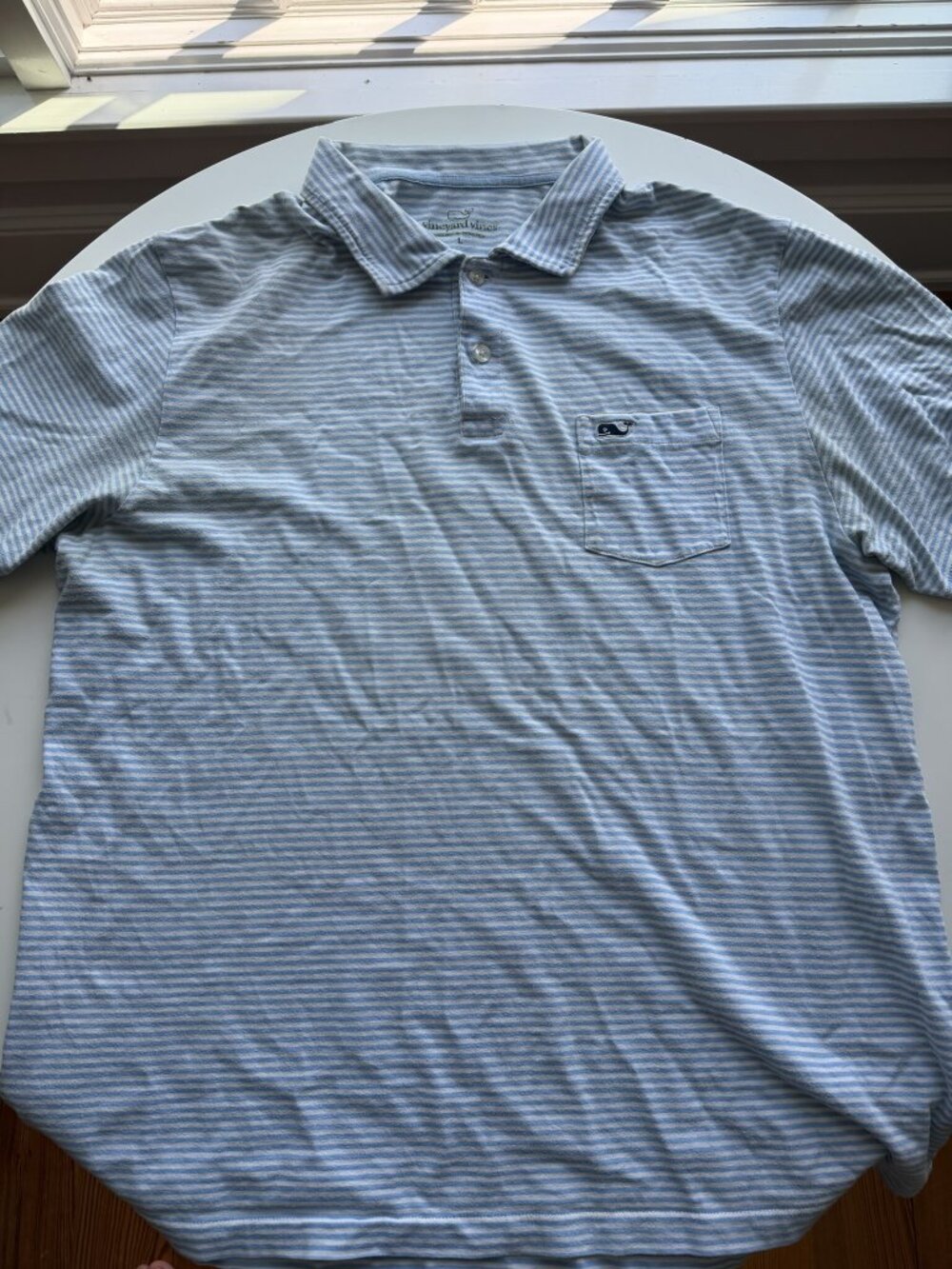 Vineyard Vines Light Blue Striped Cotton Golf Polo Shirt Mens Large